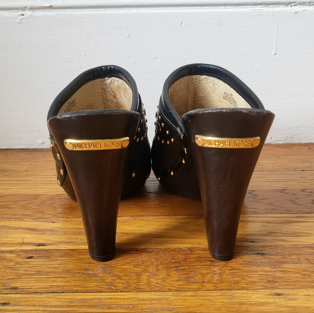 Michael Kors Horton gold studded black leather mule clogs size 8 - Picture 3 of 8